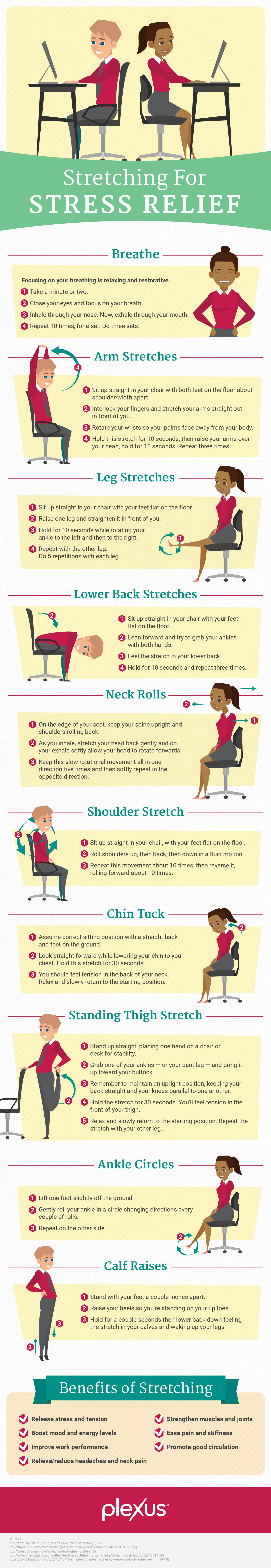 The stress from your day-to-day life can quickly take its toll. Find stress relief with these quick and convenient stretches.
