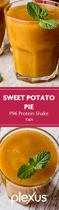 Calling all sweet potato pie fans, let us present to you the best way to use your scrumptious leftovers. By using it in this new Plexus 96® sweet potato pie shake recipe—made with 15 grams vanilla whey protein!