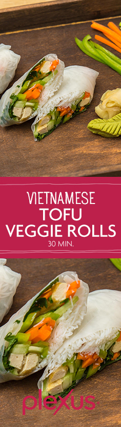 A flavorful Vietnamese Tofu Veggie Roll recipe made with fresh ingredients, served with a sweet and savory almond butter. Making it the perfect appetizer or quick lunch! 
