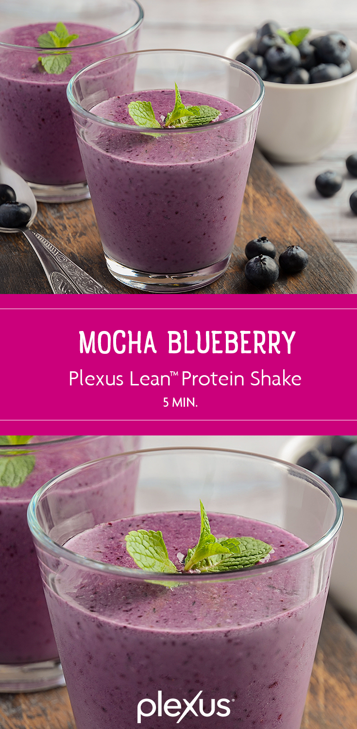 Made with spinach, blueberries, hemp seeds, and chia seeds—this Plexus Lean™ Mocha Blueberry protein shake offers delicious nutrients to provide a healthy start to your day.