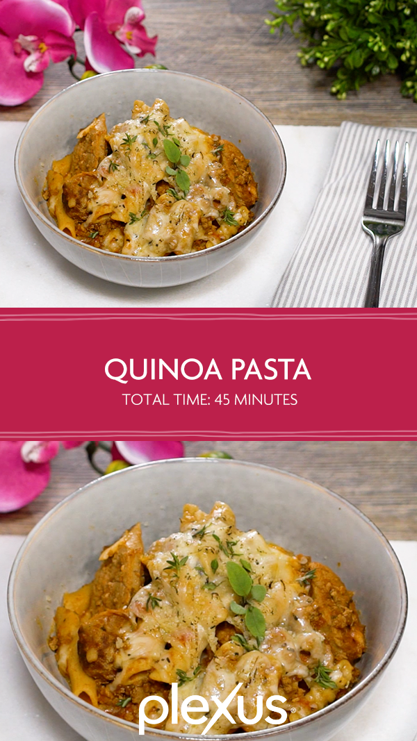 Try this high-protein gluten-free multi-grain quinoa penne pasta, tomato sauce, turkey, and Italian seasoning baked casserole for a great family meal.